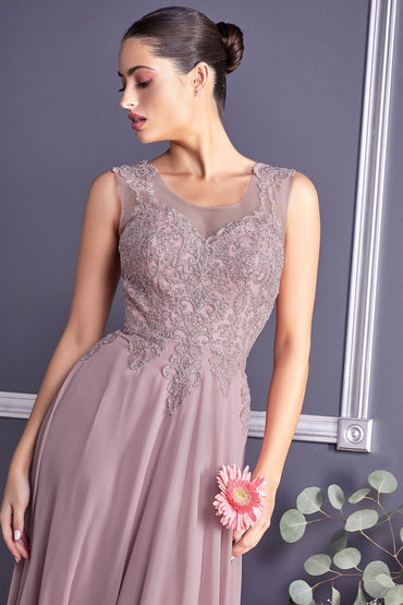 A-line chiffon gown with lace embellished bodice CD2635-1