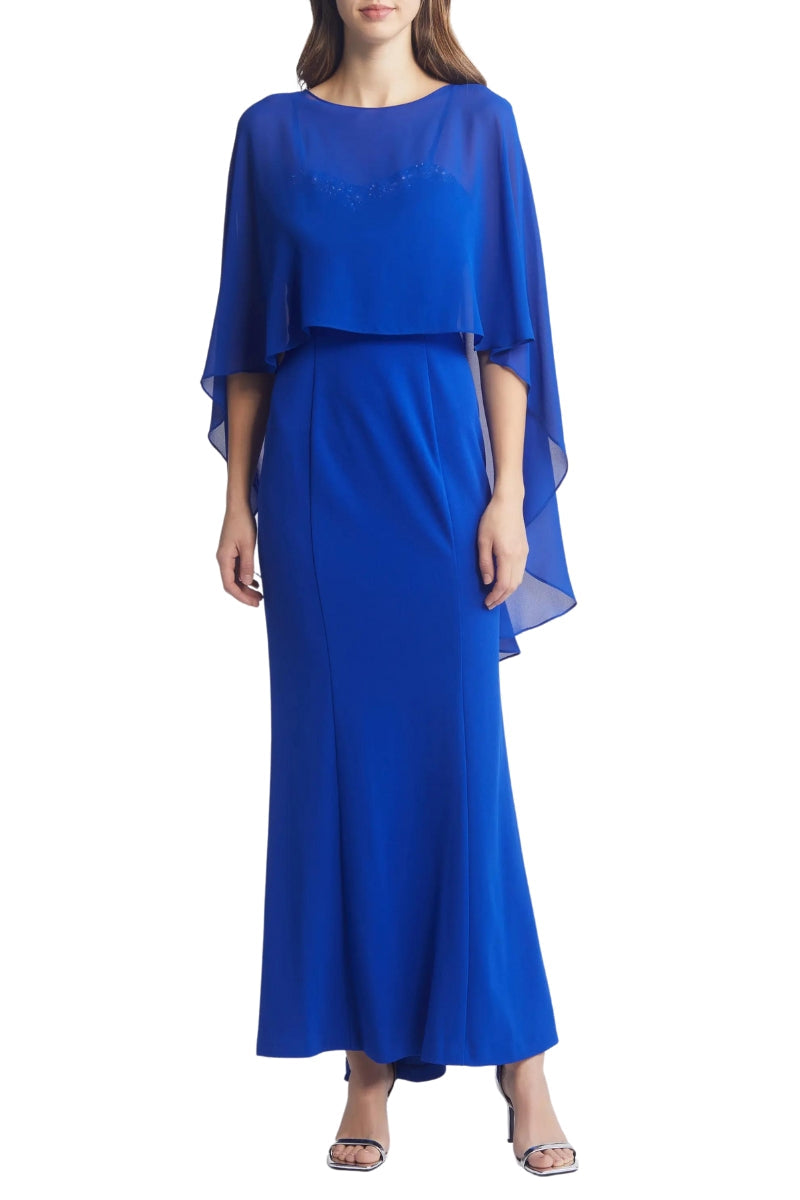 Marina Rhinestone Trim Chiffon Capelet Gown-0