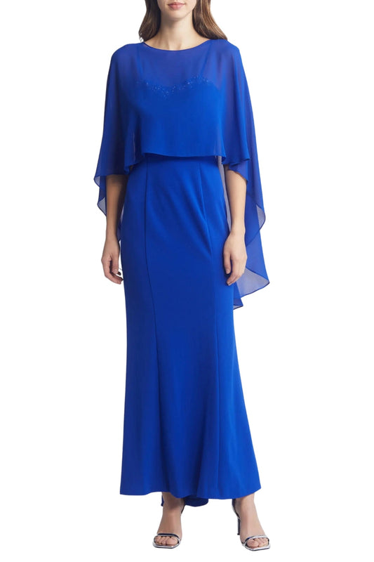 Marina Rhinestone Trim Chiffon Capelet Gown-0