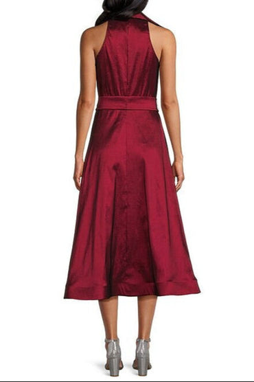 Marina Point Collar Front Button Sleeveless A-Line Midi Dress-1