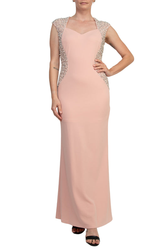 Marina Sweetheart Neck Cap Sleeve Beaded Side Bodice Sheath Dress-0