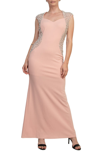 Marina Sweetheart Neck Cap Sleeve Beaded Side Bodice Sheath Dress-1