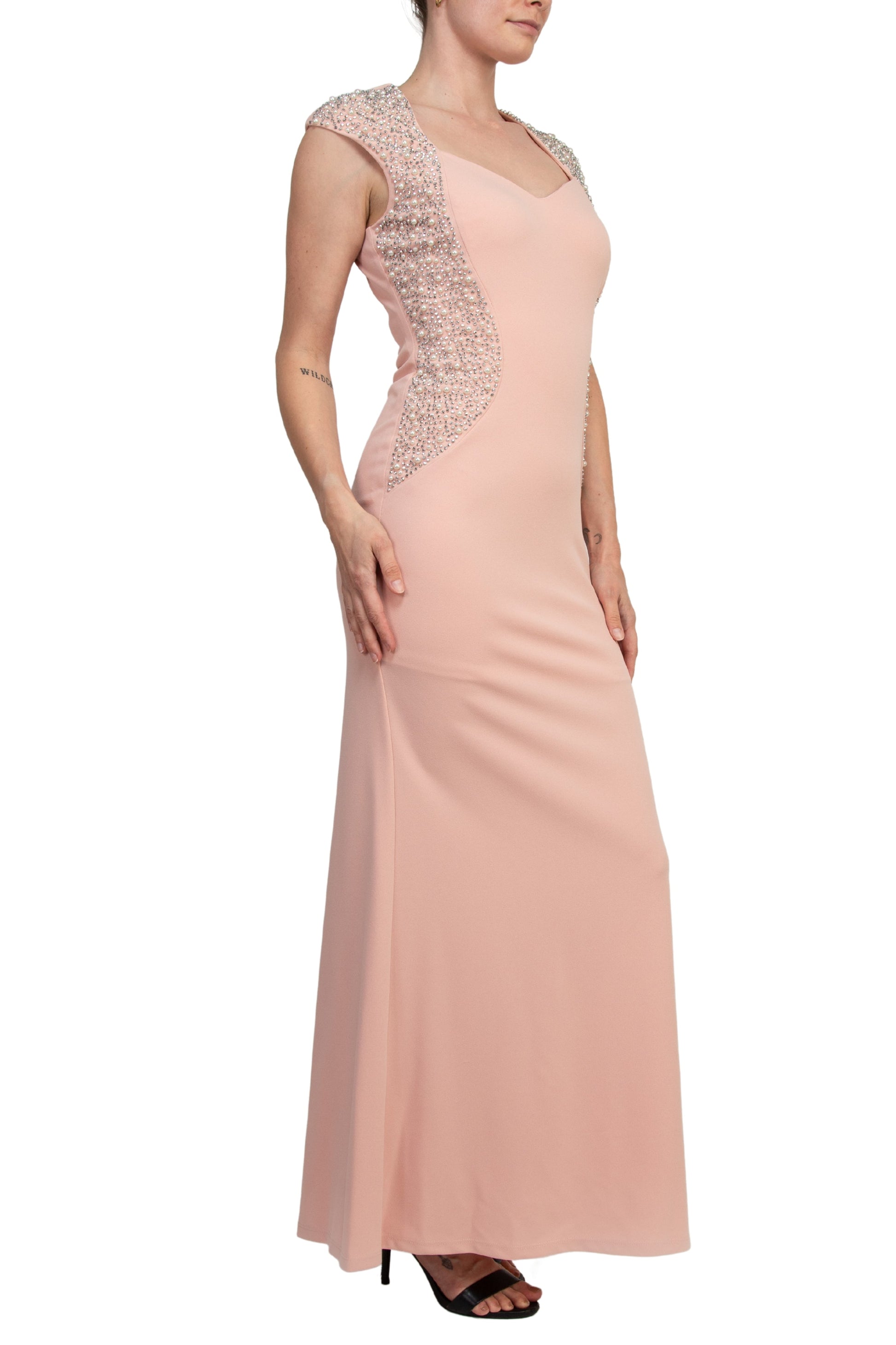 Marina Sweetheart Neck Cap Sleeve Beaded Side Bodice Sheath Dress-2