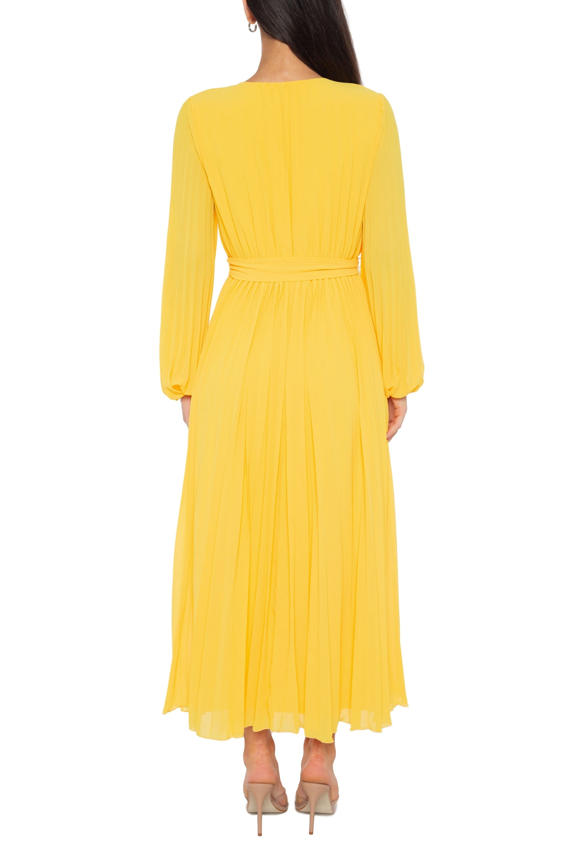 Marina Round Keyhole Neckline Empire Waist with Tie Pleated Skirt Maxi Dress-3
