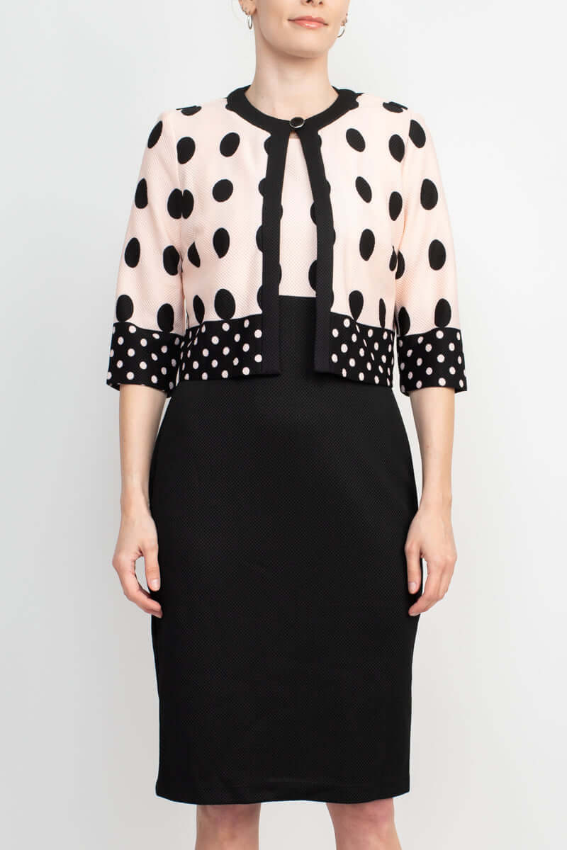 Danny & Nicole Boat Neck Sleeveless Zipper Back Polka Dot Print PK Jacket Dress