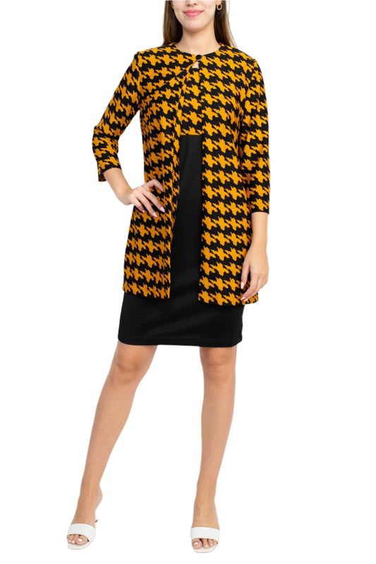 Danny & Nicole Scoop Neck Sleeveless Zipper Bk Multi Print Knit Dress with Matching Jacket-0