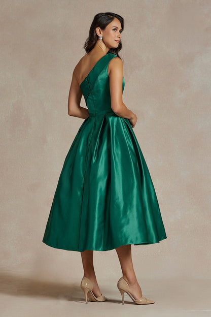 One Shoulder A-Line Sleeveless Formal Gown w/ Flare Skirt & Side Pockets NXJE931-2