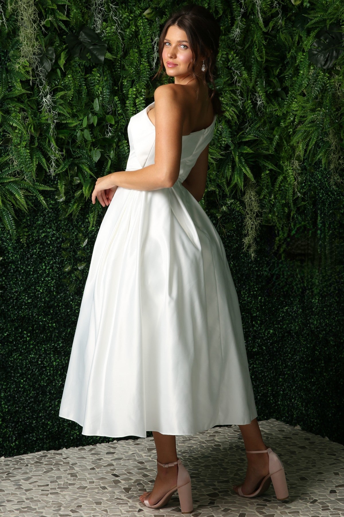 One Shoulder A-Line Sleeveless Formal Gown w/ Flare Skirt & Side Pockets NXJE931-3