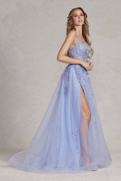 Romantic Floral Lace Embellished A-Line Graduation Dress w/ Charming Leg Slit NXG1149-1