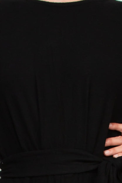 Philosophy Crew Neck Dolman Long Sleeve Tie Waist Elastic Hem Pockets Jersey Knit Jumpsuit