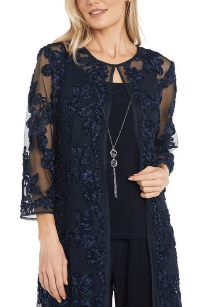 R&M Richards Round Neckline Sleeveless Top Floral Embroidered Three-Quarter Sleeves Jacket Relaxed Formal Pants Suit Dress (Plus Size)-4