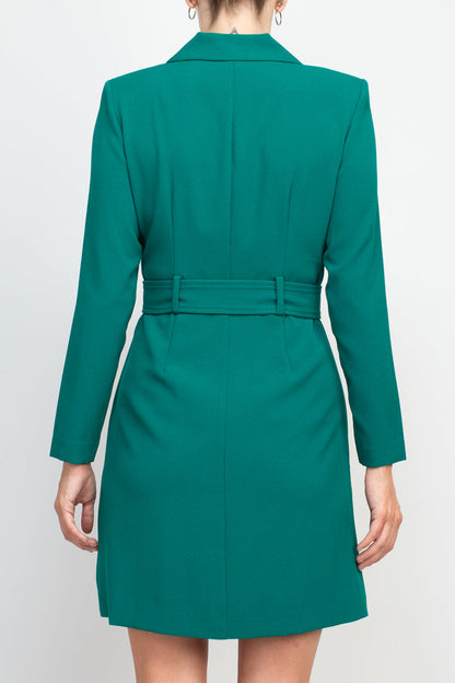 Taylor notched lapel collar long sleeve double breasted belted blazer dress