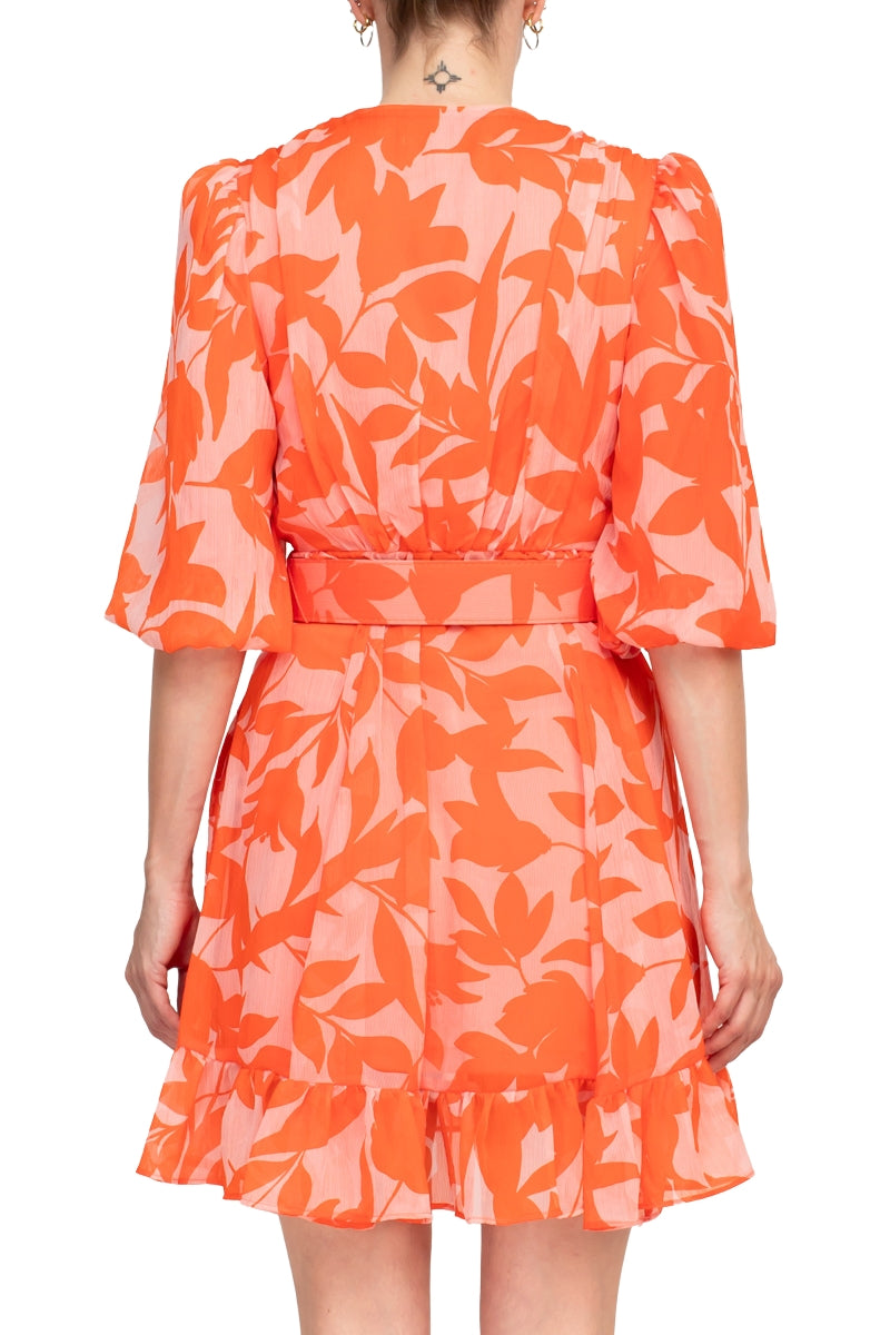 Taylor V-Neck Short Sleeve Printed Chiffon Belted A-Line Dress-3