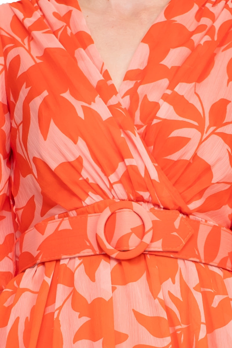 Taylor V-Neck Short Sleeve Printed Chiffon Belted A-Line Dress-4