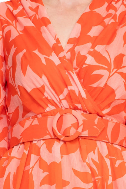 Taylor V-Neck Short Sleeve Printed Chiffon Belted A-Line Dress-4