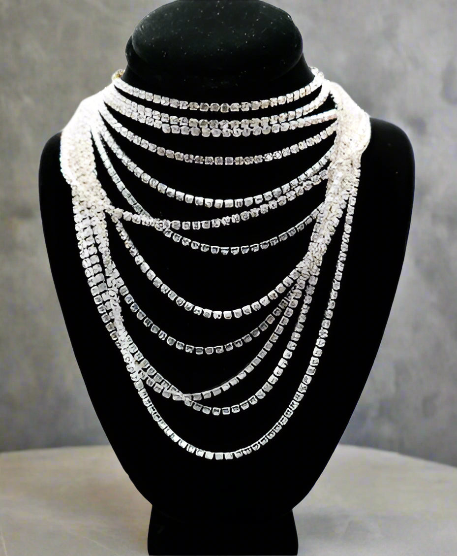 Faux Diamond Cascade Statement Necklace-0