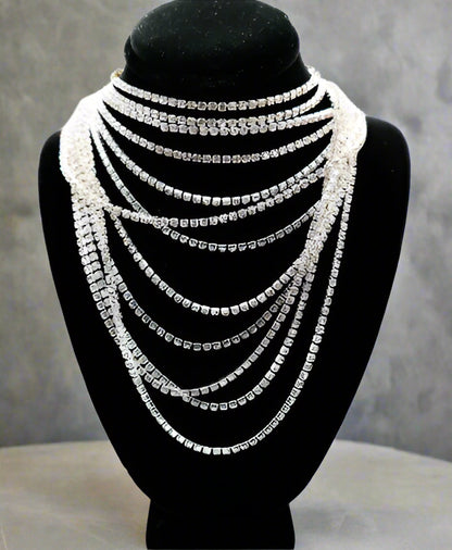 Faux Diamond Cascade Statement Necklace-0