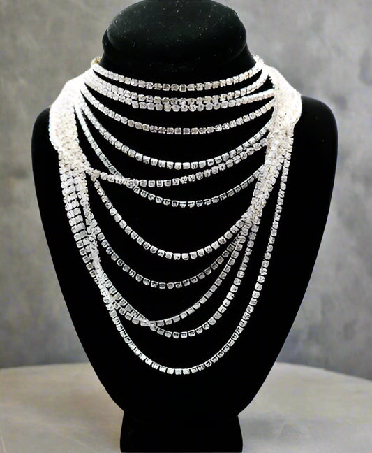 Faux Diamond Cascade Statement Necklace-0
