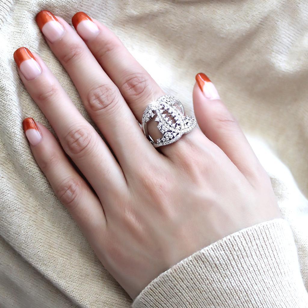 3W1448 - Rhodium Brass Ring with AAA Grade CZ in Clear