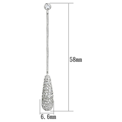 3W355 - Rhodium Brass Earrings with AAA Grade CZ  in Clear-1