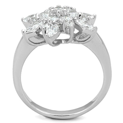 3W725 - Rhodium Brass Ring with AAA Grade CZ in Clear