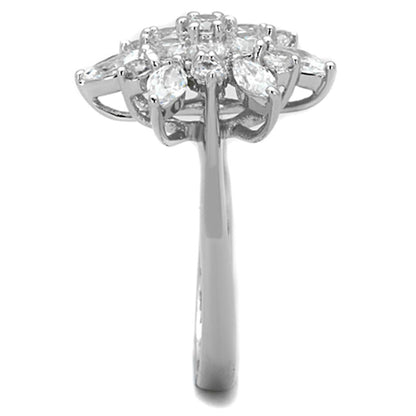 3W725 - Rhodium Brass Ring with AAA Grade CZ in Clear