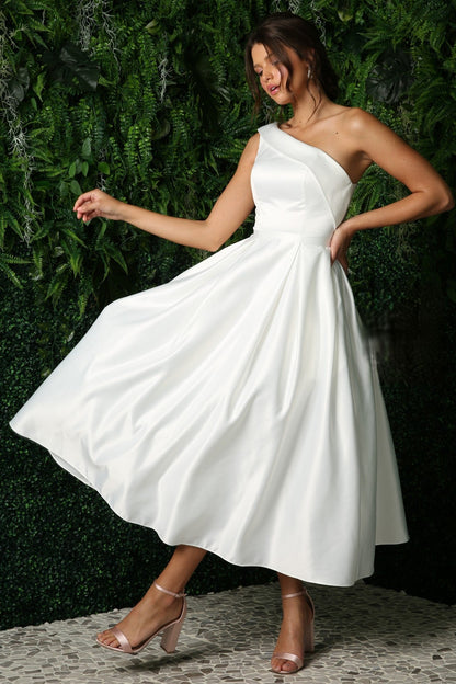One Shoulder A-Line Sleeveless Formal Gown w/ Flare Skirt & Side Pockets NXJE931-4