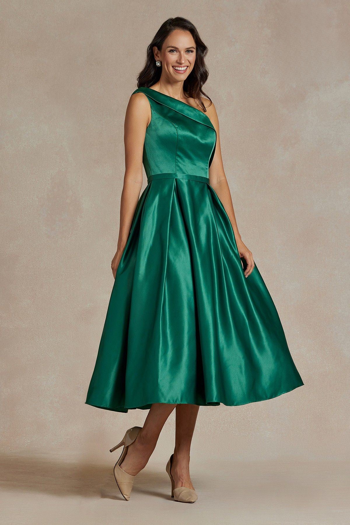 One Shoulder A-Line Sleeveless Formal Gown w/ Flare Skirt & Side Pockets NXJE931-1