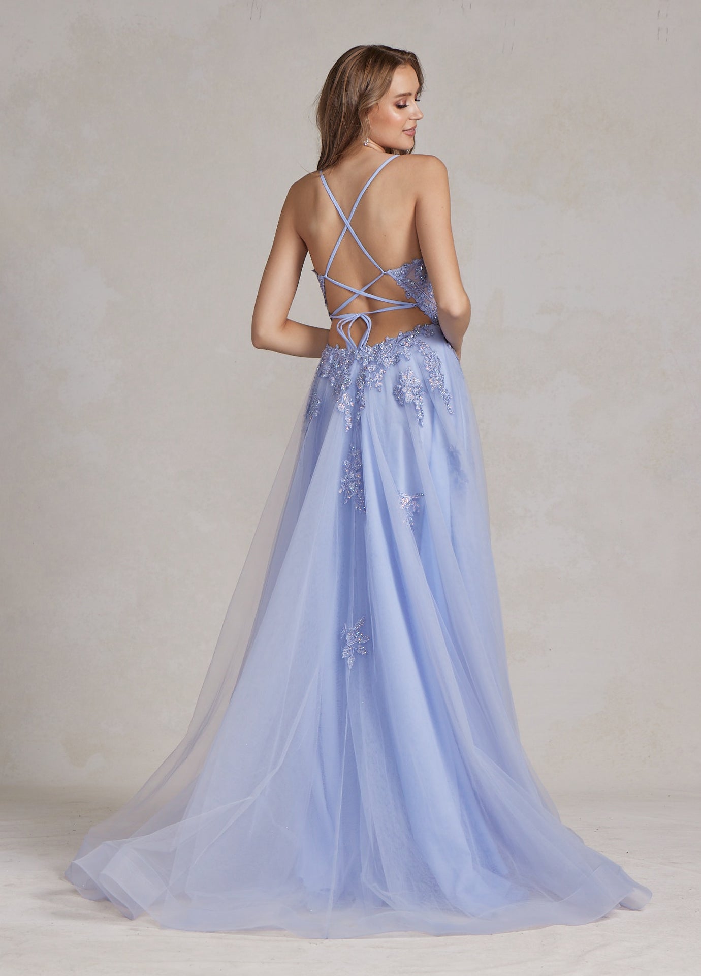 Romantic Floral Lace Embellished A-Line Graduation Dress w/ Charming Leg Slit NXG1149-2
