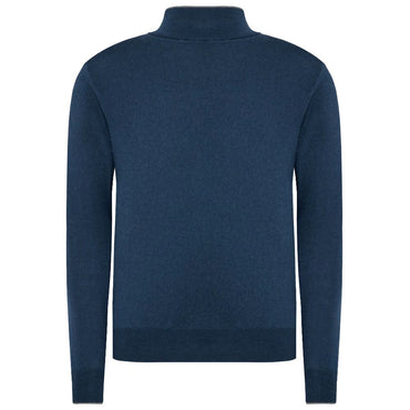 La Martina Blue Wool Men Sweater with Half Zip Closure