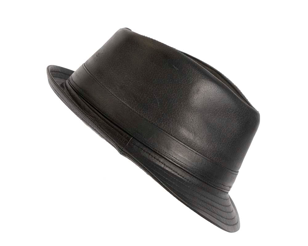 Black Kangaroo Leather Trilby Short Brim Fedora Hat