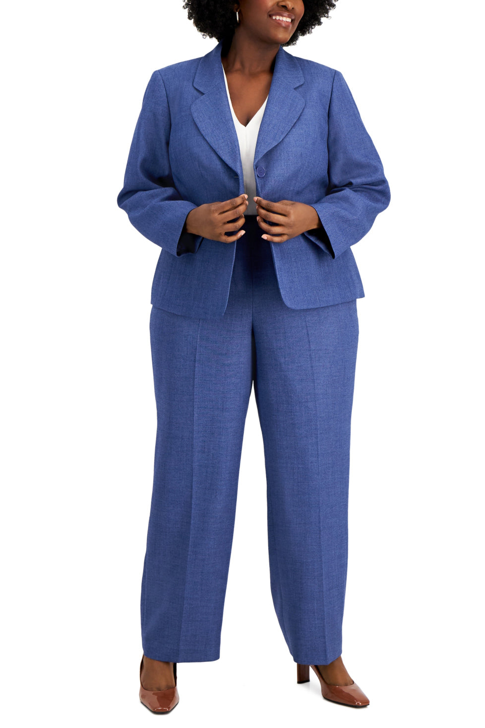 Le Suit One Button Closure Long Sleeve Jacket with Zip Closure Straight Crepe Pant-4