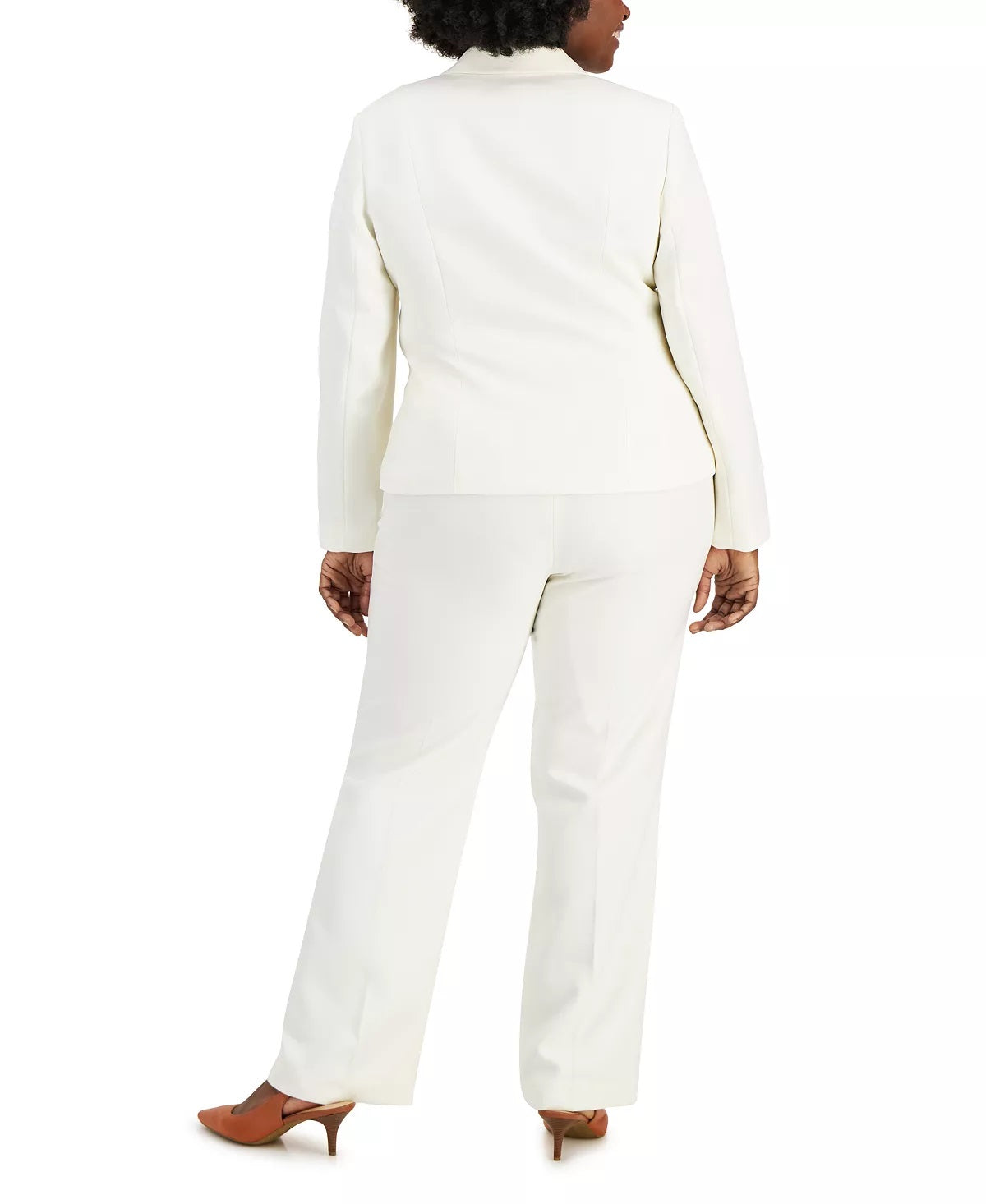 Le Suit One Button Closure Long Sleeve Jacket with Zip Closure Straight Crepe Pant-2