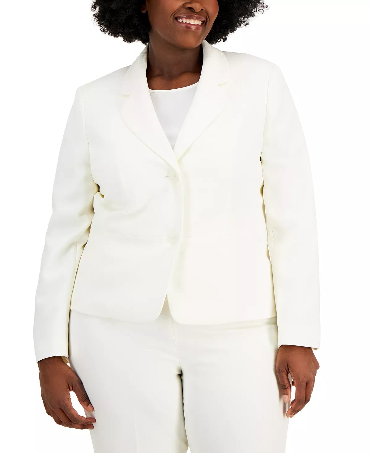 Le Suit One Button Closure Long Sleeve Jacket with Zip Closure Straight Crepe Pant-3