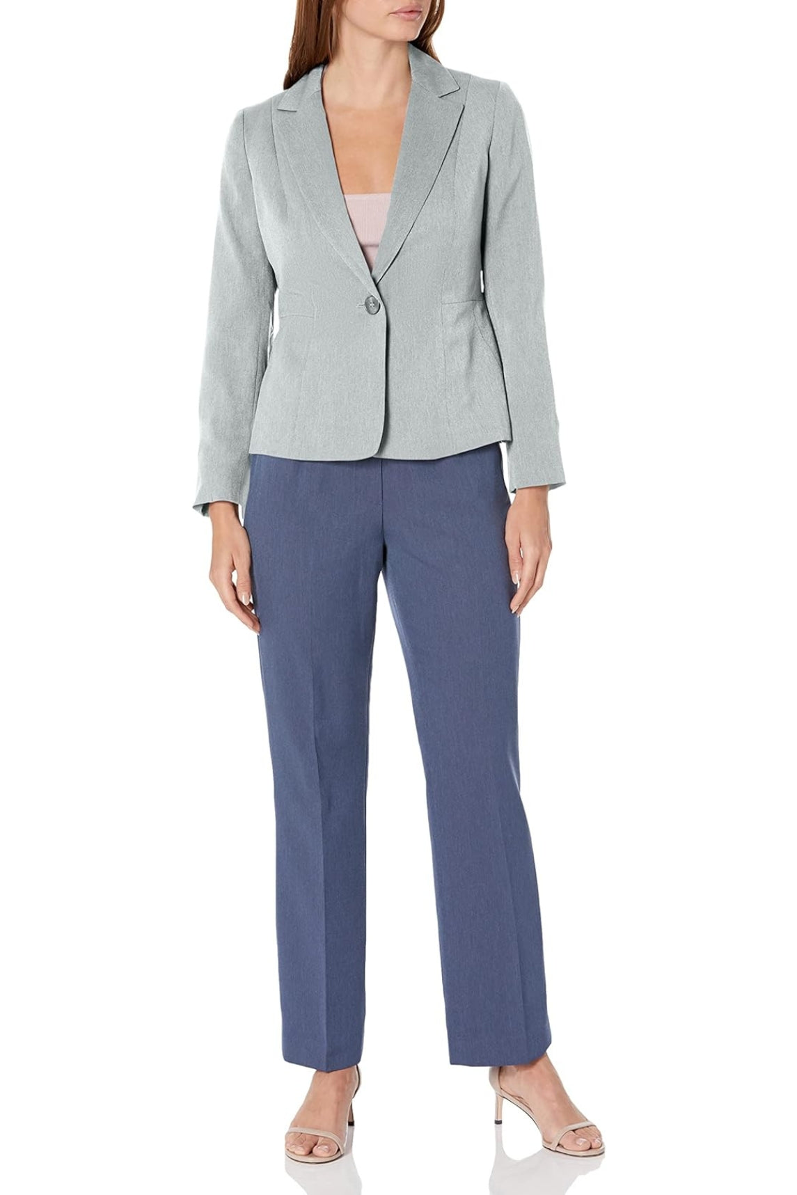 Le Suit Crepe One Button Notch Collar Pant Suit-1