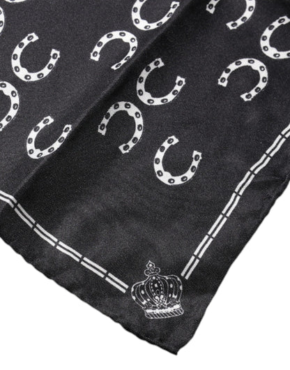 Dolce & Gabbana Black Horseshoe Silk Square Handkerchief Scarf