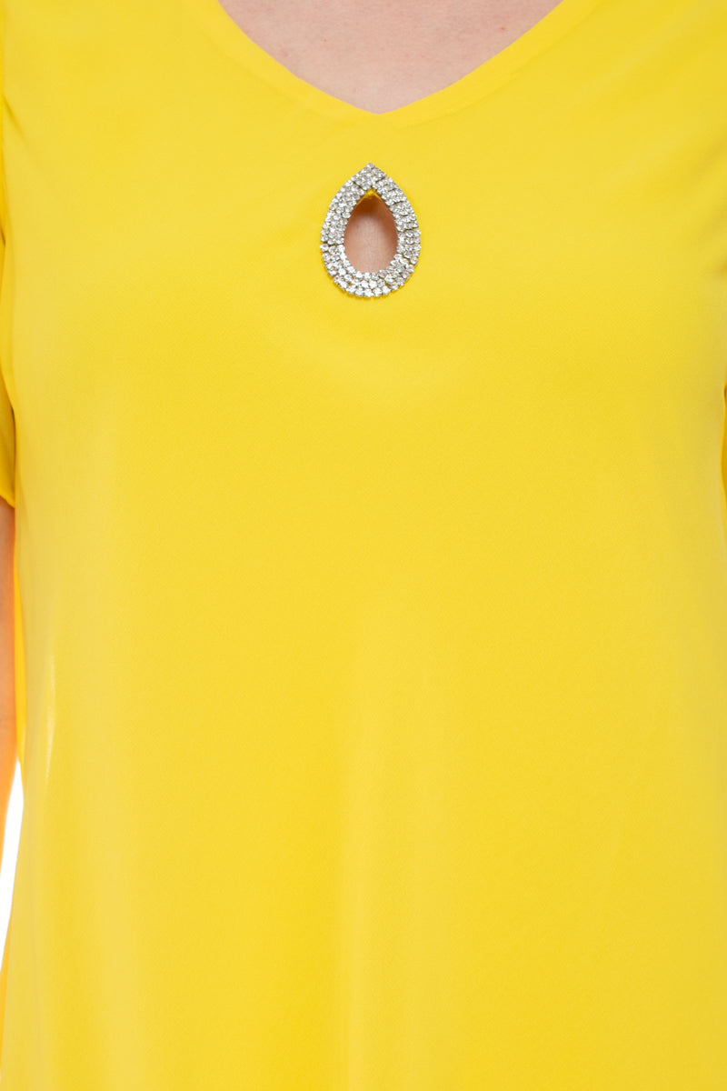 Marina crew neck embellished keyhole front short sleeve tiered solid chiffon dress-3