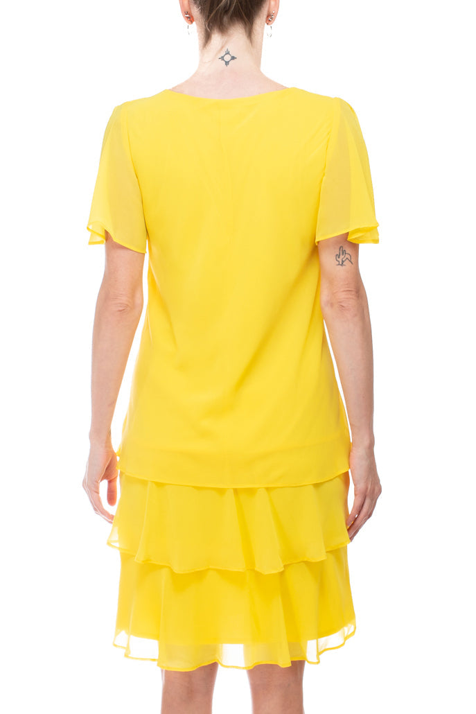 Marina crew neck embellished keyhole front short sleeve tiered solid chiffon dress-2