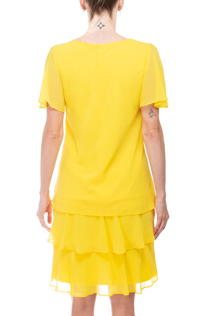 Marina crew neck embellished keyhole front short sleeve tiered solid chiffon dress-2
