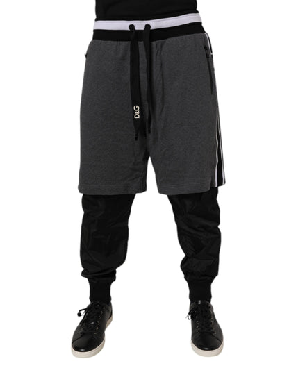 Dolce & Gabbana Black Gray Cotton Layered Men Sweatpants Pants