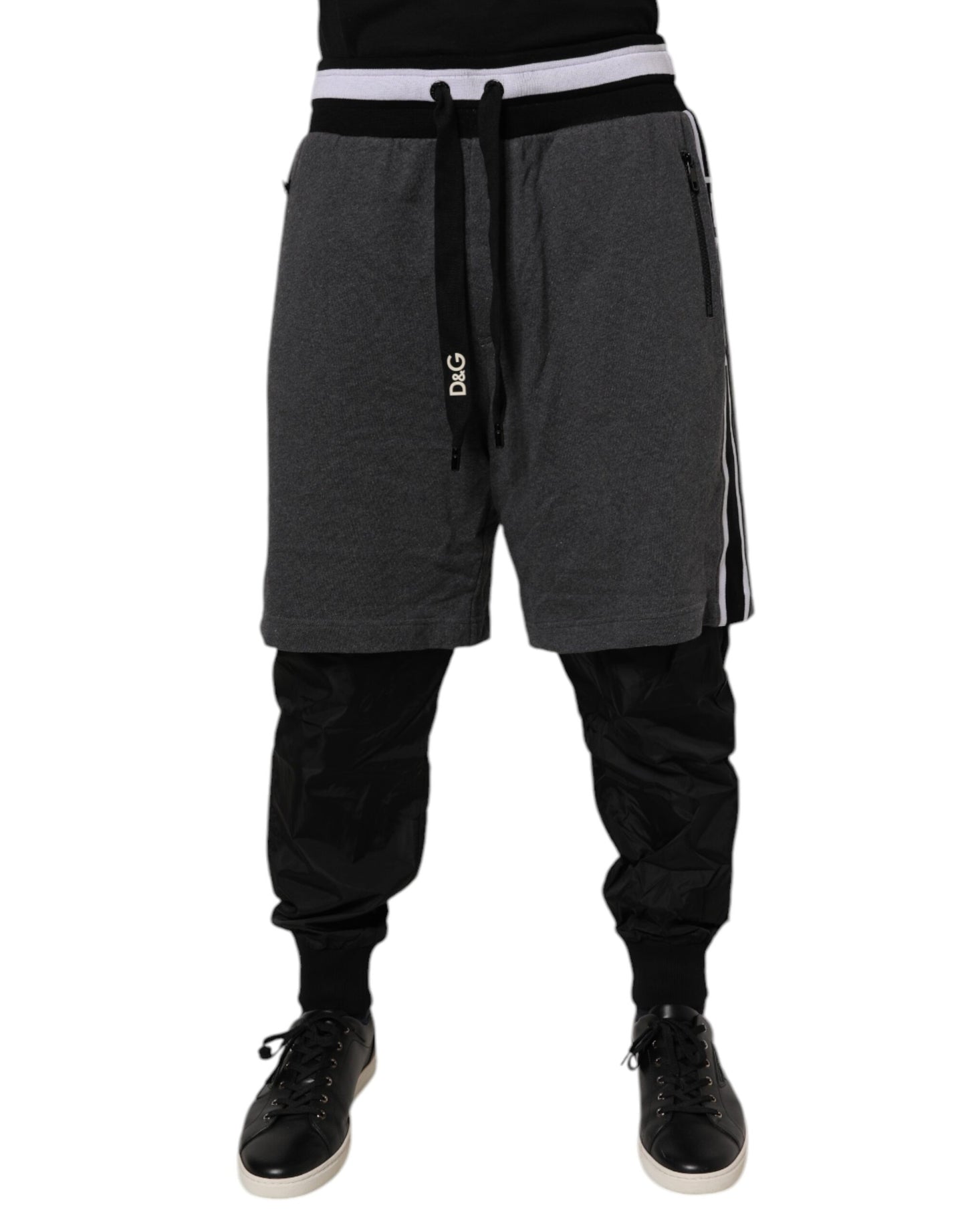Dolce & Gabbana Black Gray Cotton Layered Men Sweatpants Pants