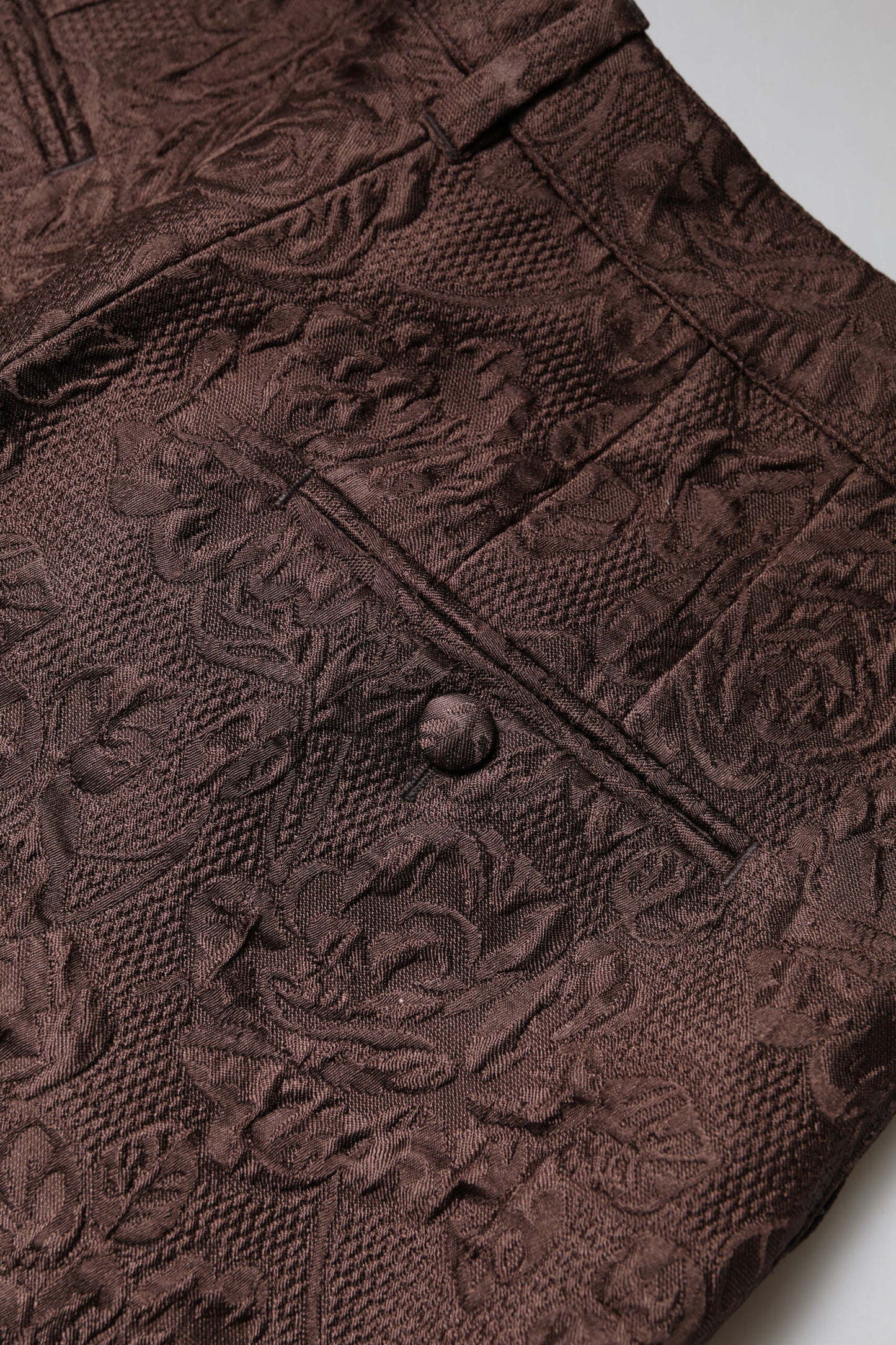 Dolce & Gabbana Brown Floral Brocade Mid Waist Mini Short