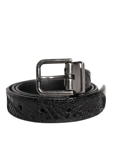Dolce & Gabbana Black Exotic Leather Metal Logo Buckle Belt