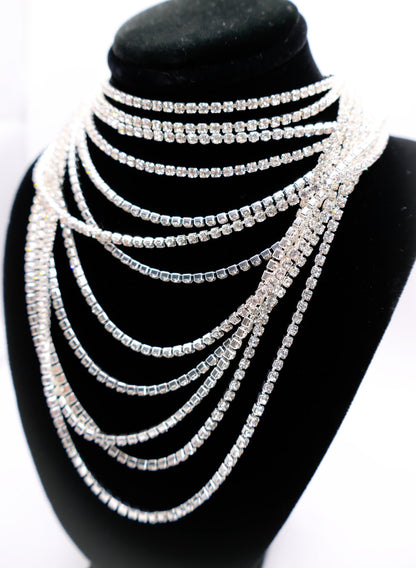 Faux Diamond Cascade Statement Necklace-3