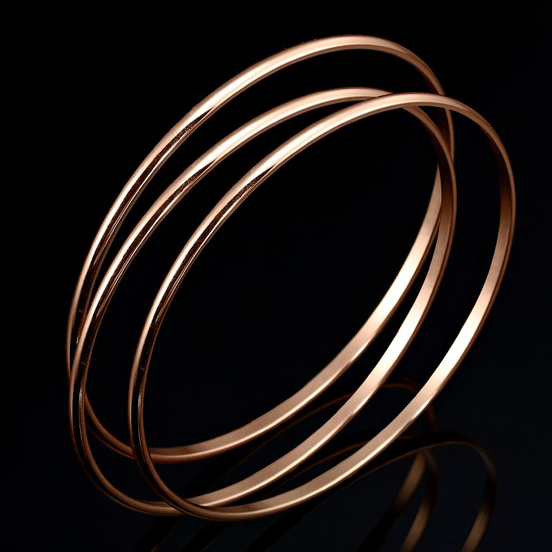 18ct Heavy Rose Gold Plated Plain 3mm Triple Bangle Set - USA Made-0
