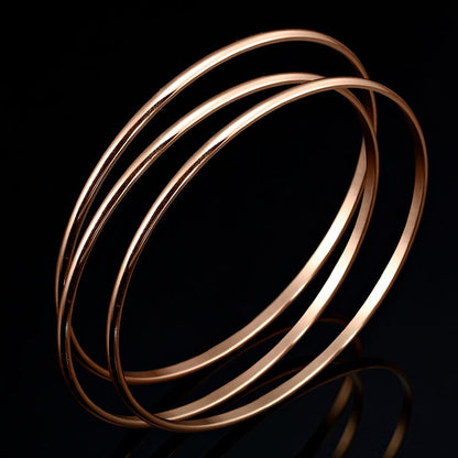 18ct Heavy Rose Gold Plated Plain 3mm Triple Bangle Set - USA Made-0