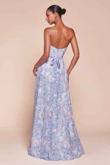 Romantic Pink Floral Strapless A-Line Gown with Sweetheart Neckline CD7443-1