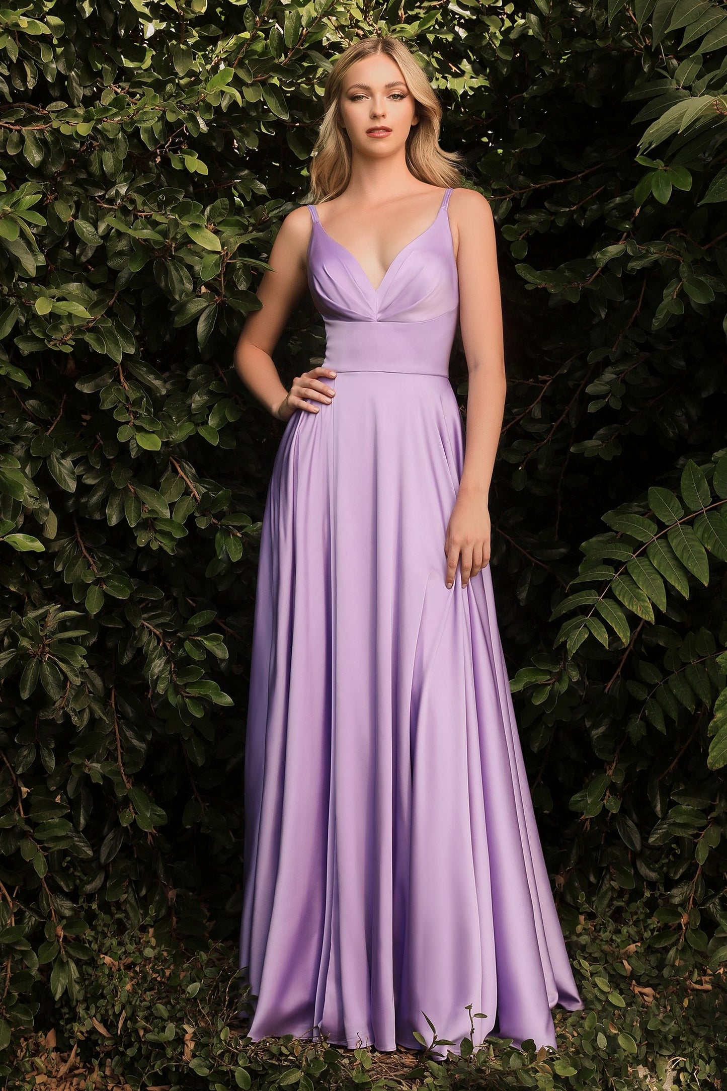A-Line Satin V-Neck Side Slit Long Bridesmaid Dress CD7472-2