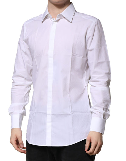 Dolce & Gabbana White GOLD Cotton Long Sleeves Men Formal Shirt