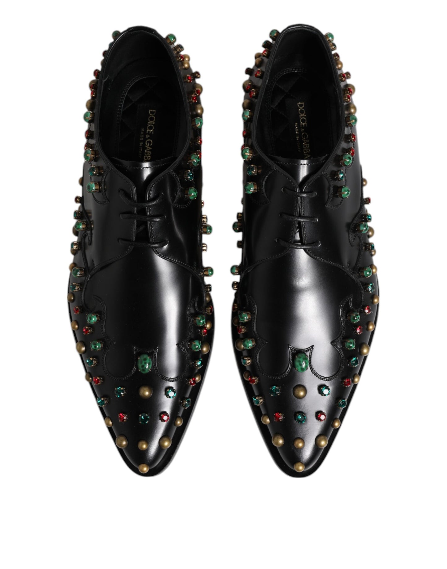 Dolce & Gabbana Black Leather Derby Dress Studded Shoes